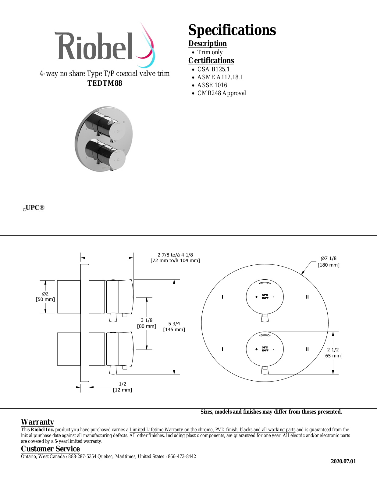 Riobel TEDTM88BN Specifications - ManualMachine.com