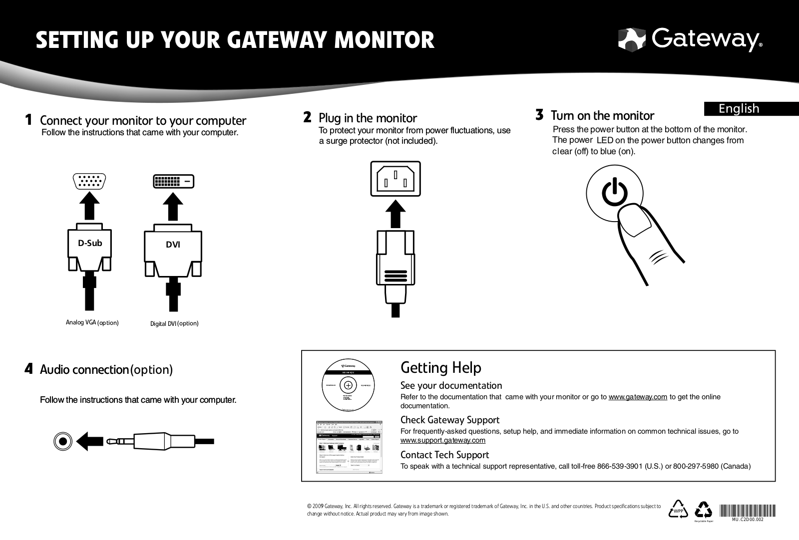 Gateway HX1901QV Quick Start Manual