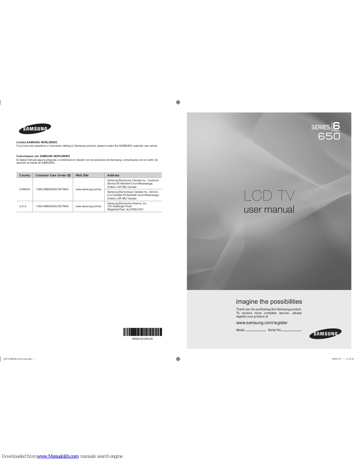 Samsung LN6B60, LN65B650, LN65B650X1F User Manual