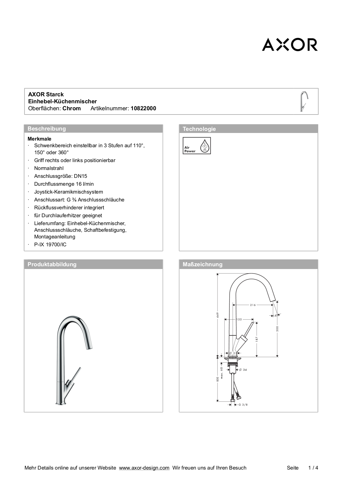 Axor 10822800, 10822000 Instructions For Use/assembly Instructions