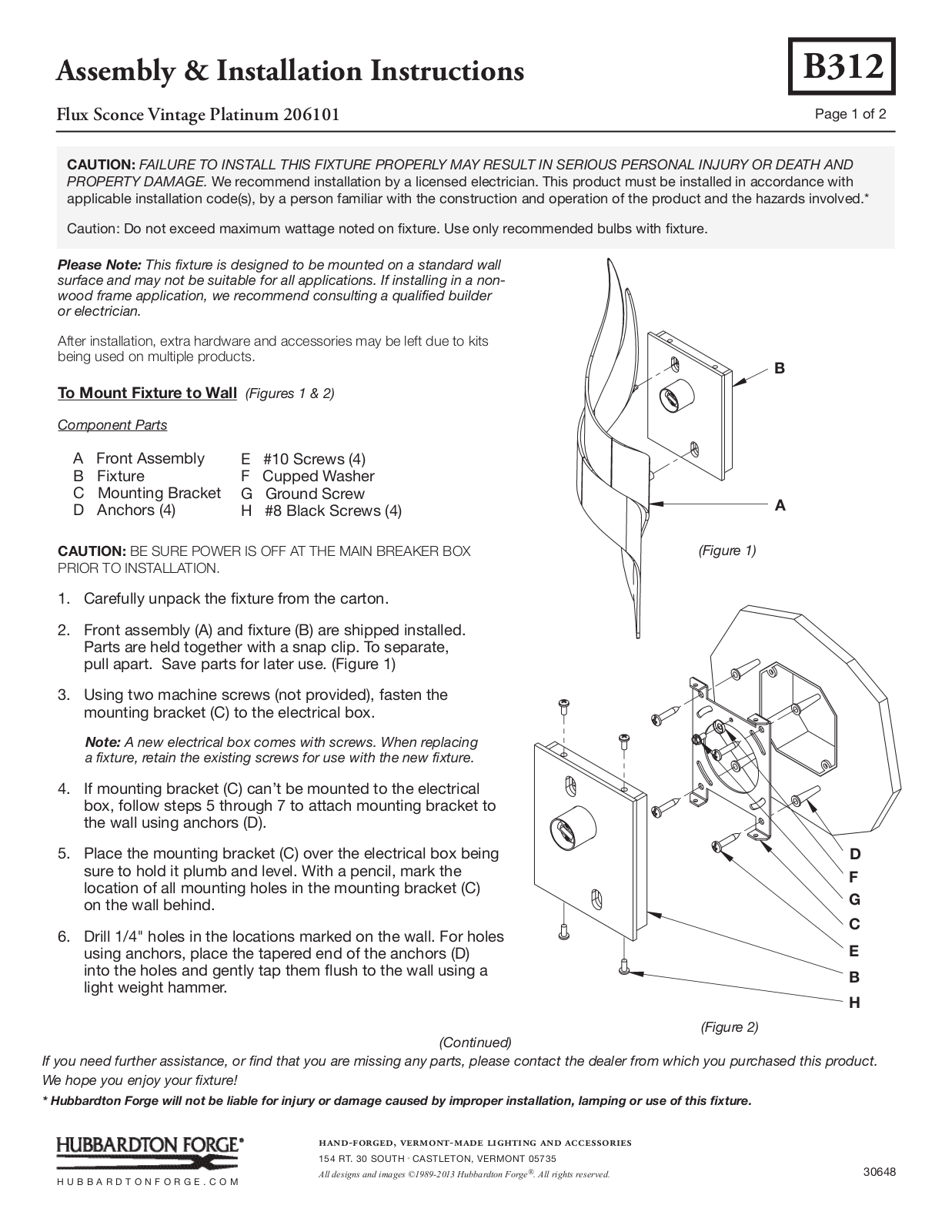 Hubbardton Forge 206101 User Manual