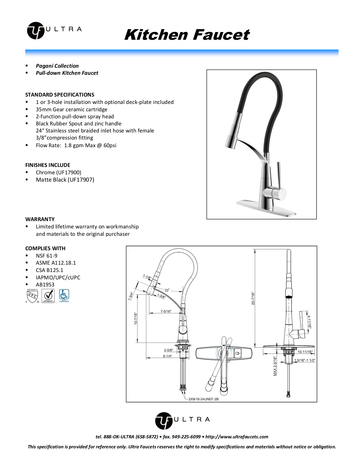 Ultra Faucets LTR10128 Specifications - ManualMachine.com