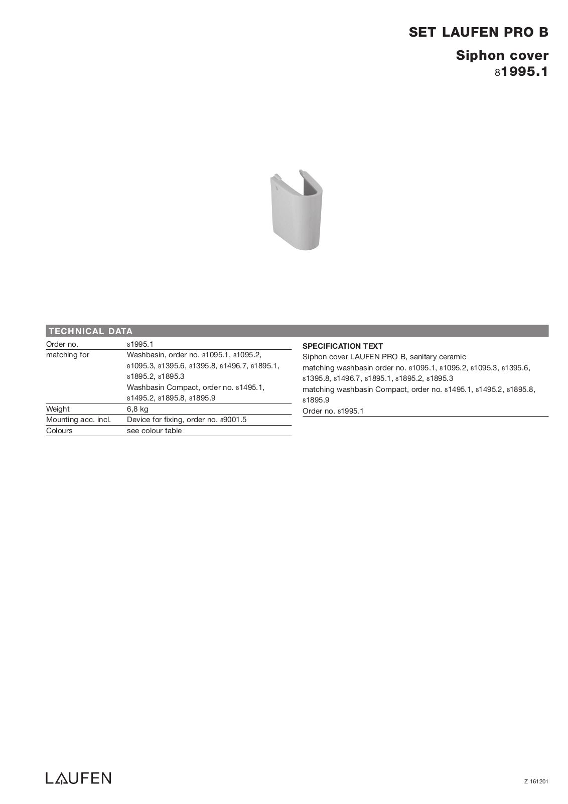 Laufen 8.1995.1 Datasheet