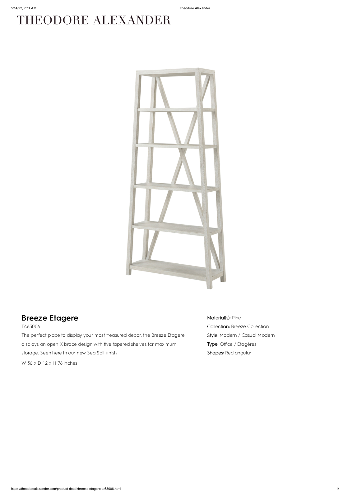 Theodore Alexander FPLJ6647 Specifications - ManualMachine.com