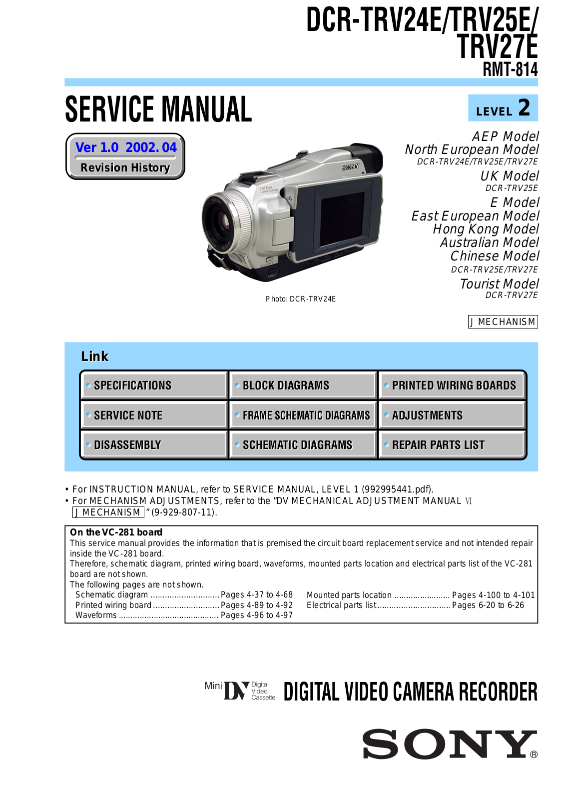 Sony DCR-TRV24, DCR-TRV25, DCR-TRV27 Schematic