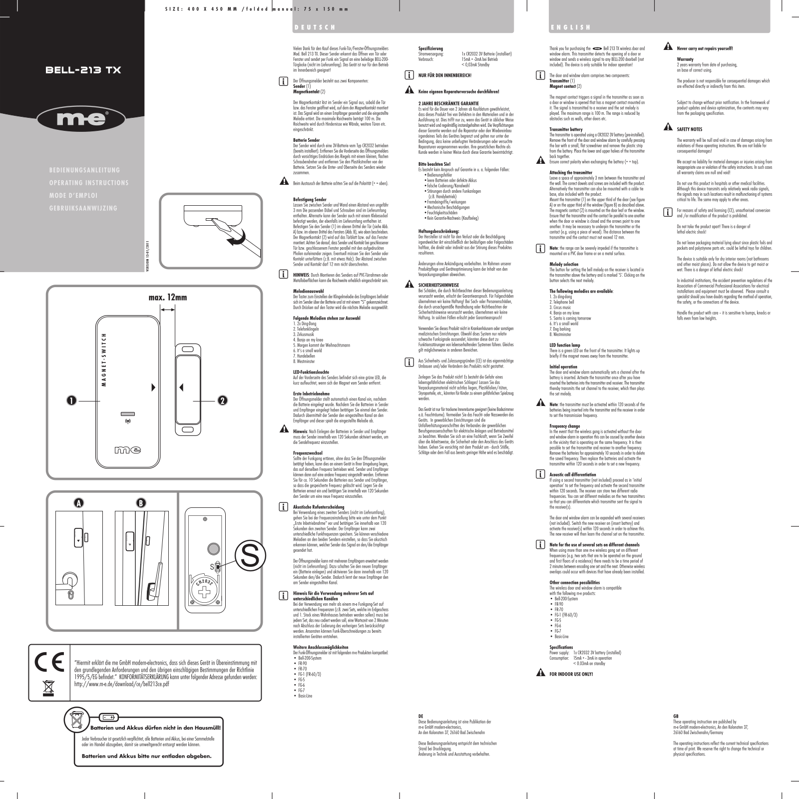 m-e modern-electronics Bell 213 TX Operating Instructions