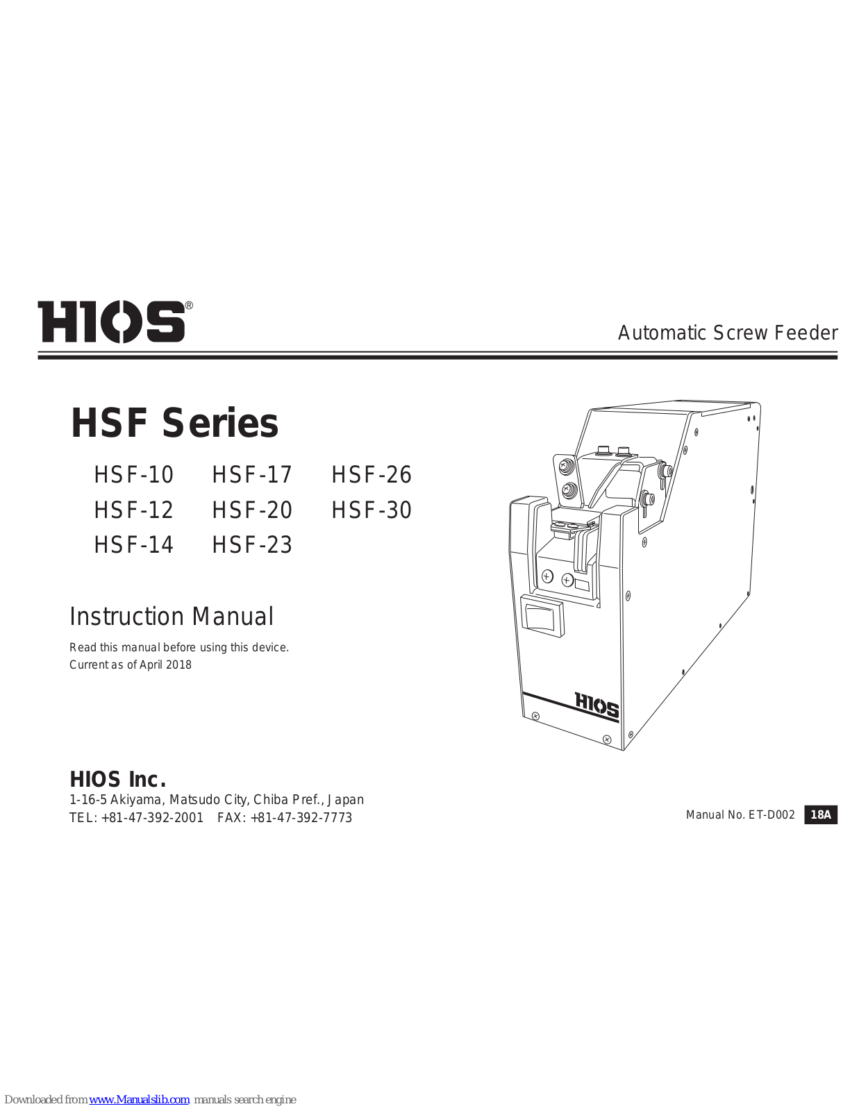 HIOS HSF-10, HSF-17, HSF-26, HSF-12, HSF-30 Instruction Manual