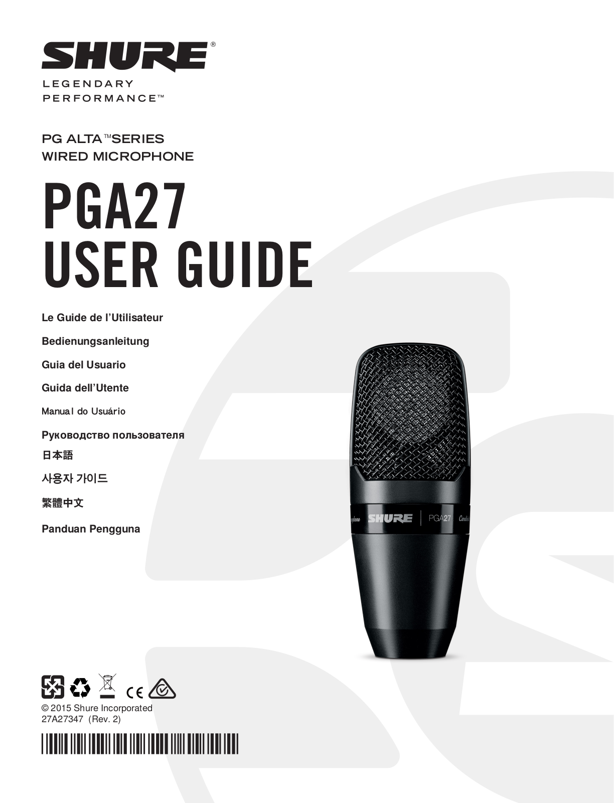 Shure PGA27 USER GUIDE