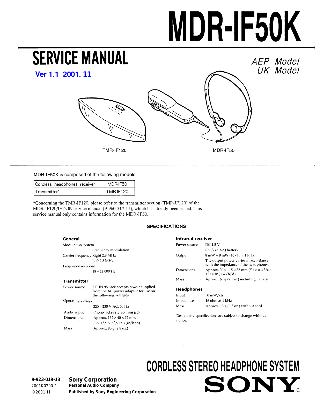 Sony MDRIF-50-K Service manual