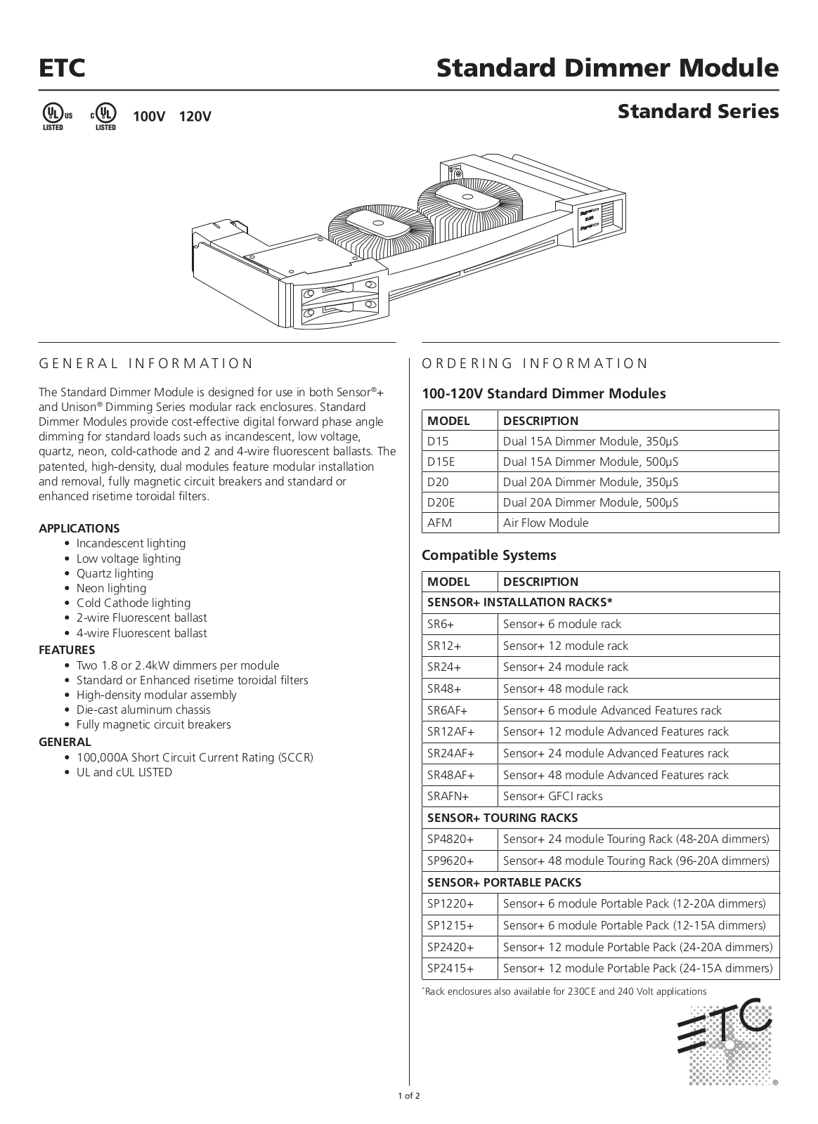 ETC D20E Specifications