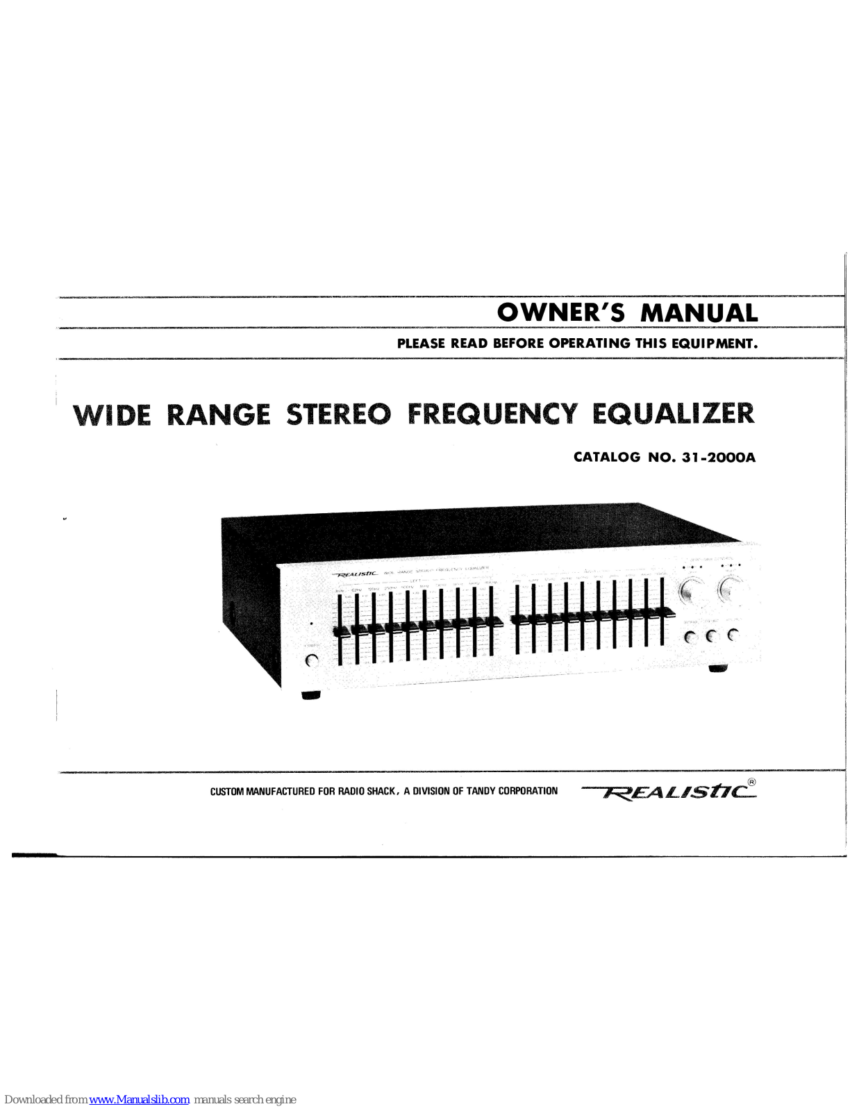 Realistic 31-2000A Owner's Manual