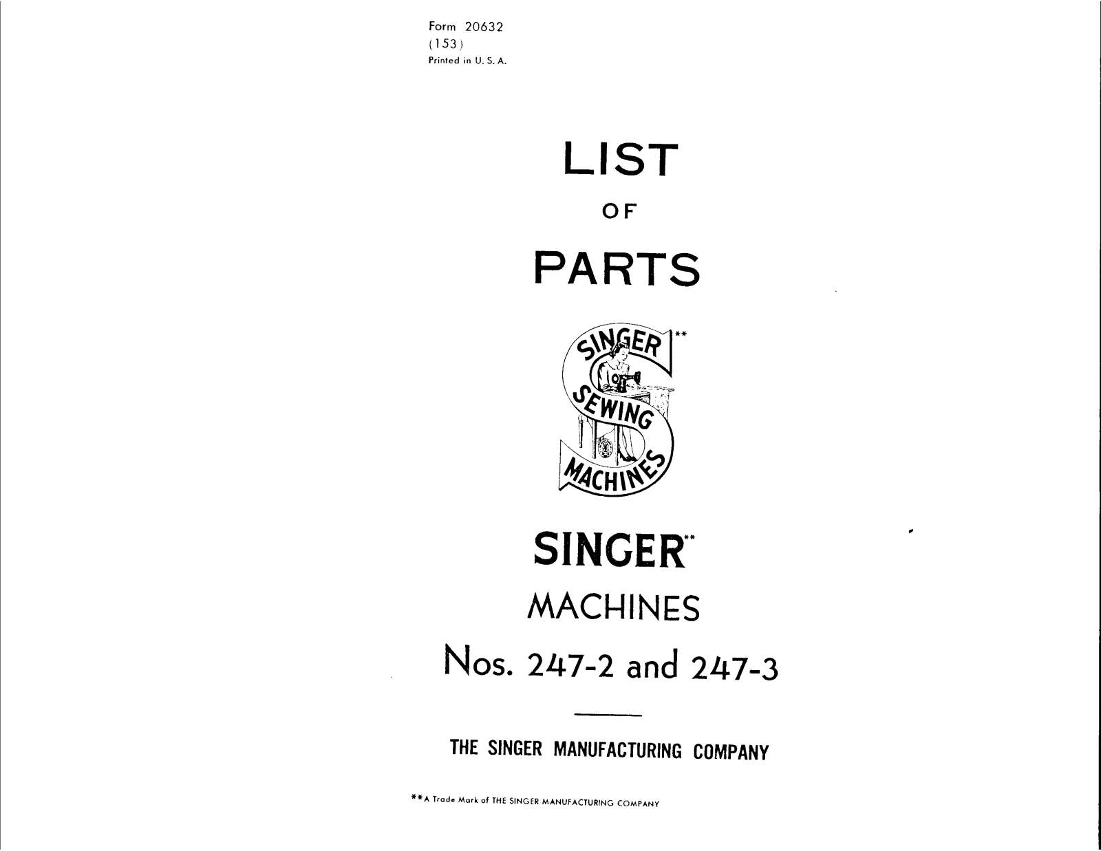 Singer 247-3, 247-2 User Manual