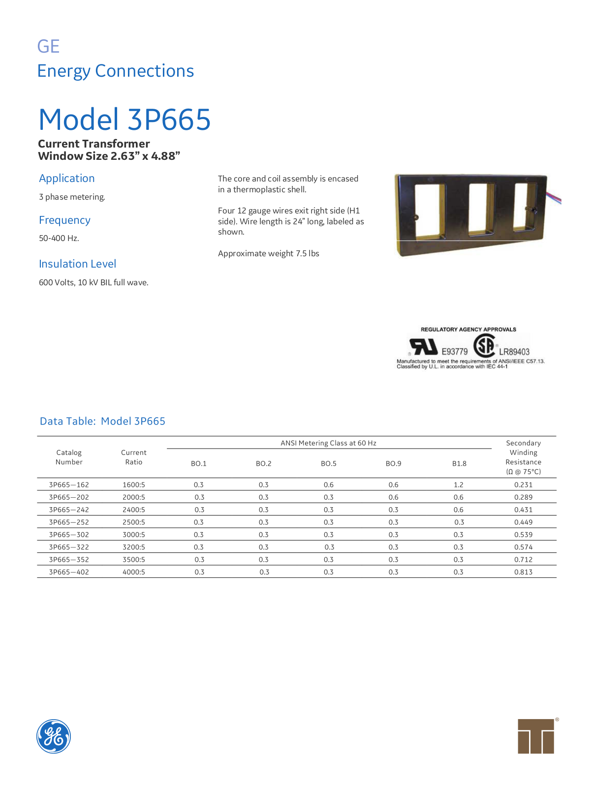 Instrument Transformer, Div of GE 3P665 Data Sheet