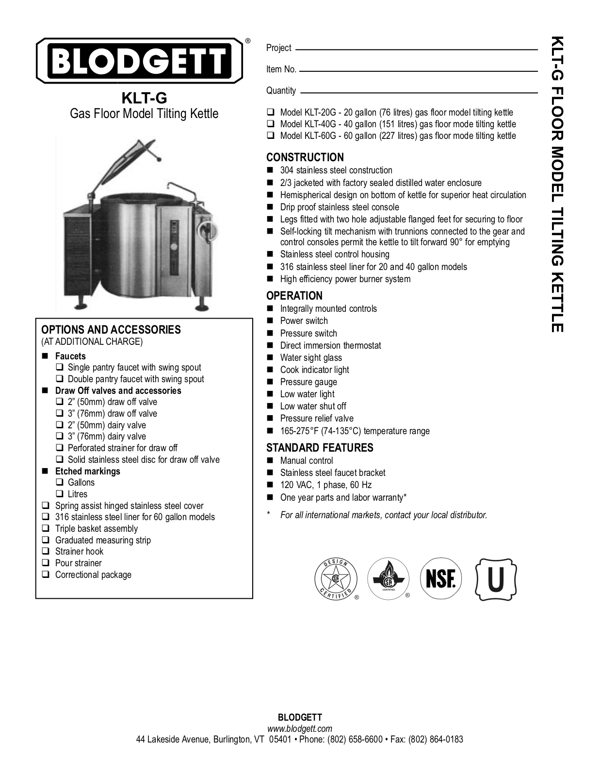 Blodgett KLT-20G, KLT-40G, KLT-60G General Manual