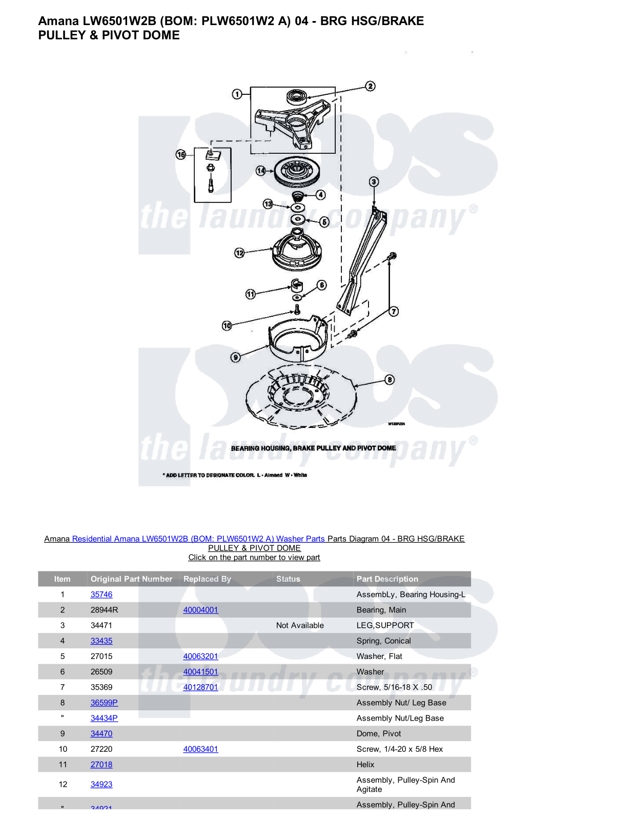 Amana LW6501W2B Parts Diagram