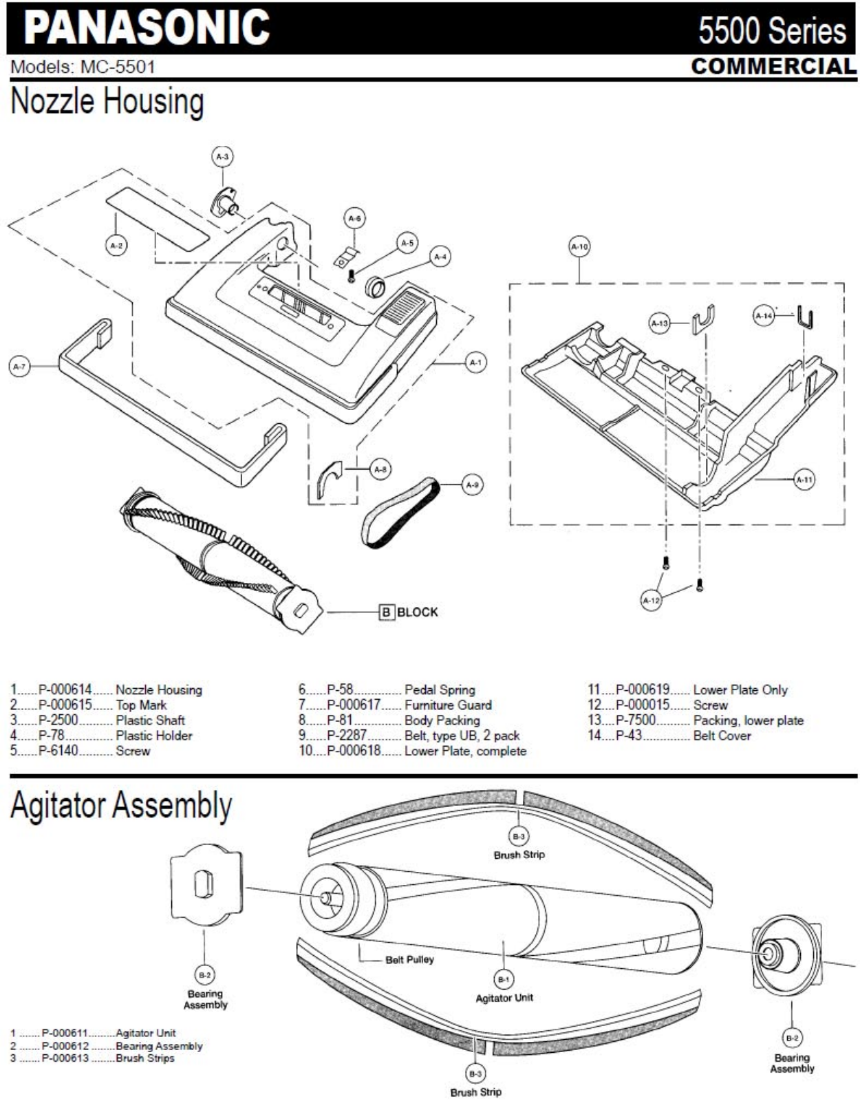 Panasonic 5501 Parts List