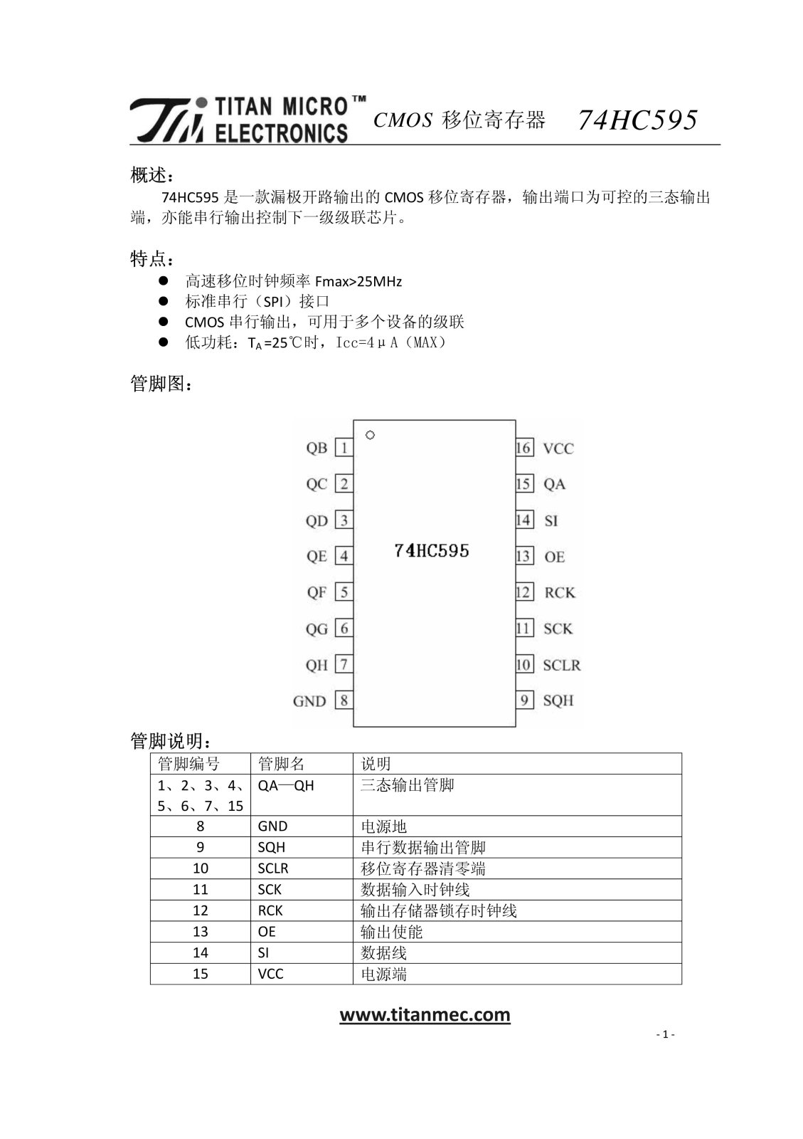 National Semiconductor 74HC595 Service Manual