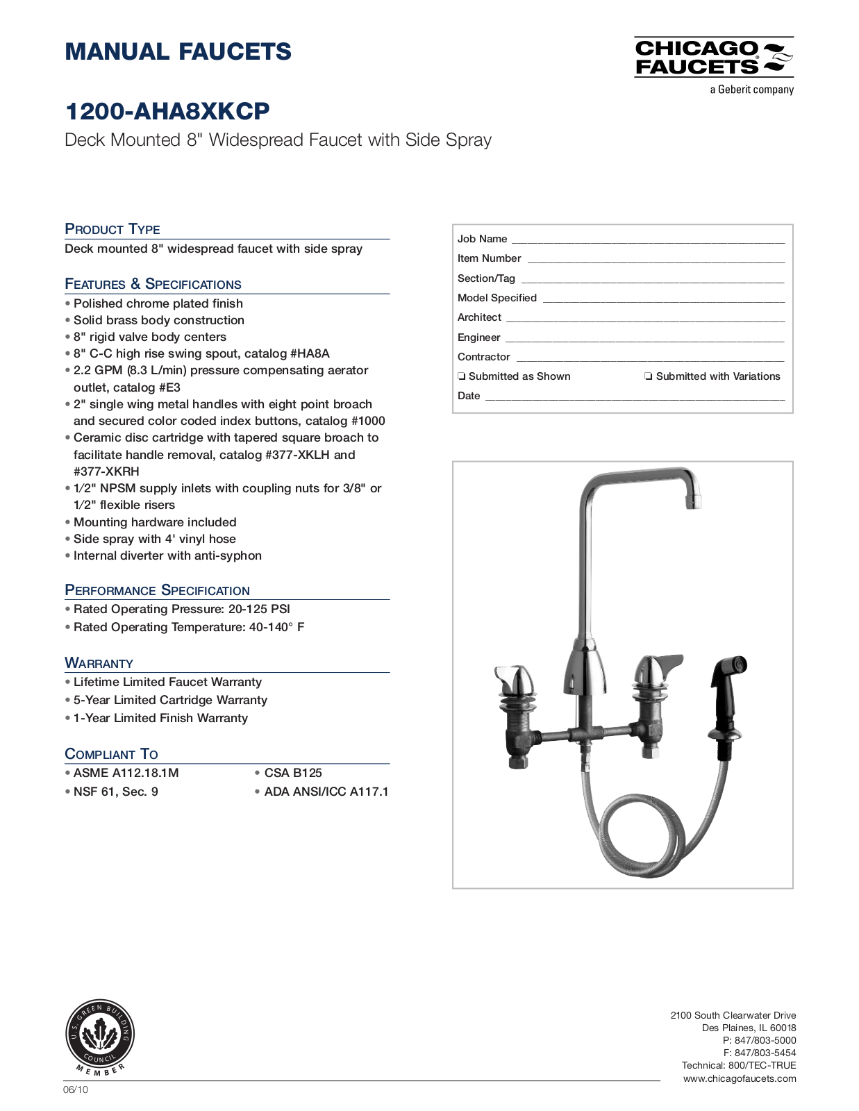 Chicago Faucet 1200-AHA8XKCP User Manual