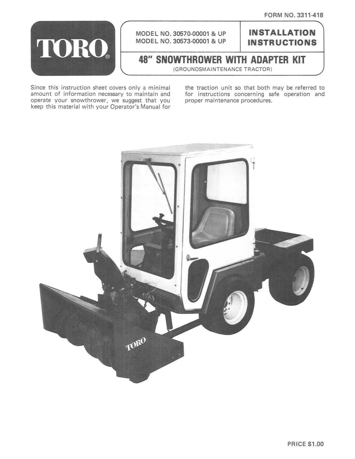 Toro 30573, 30570 Installation Instructions