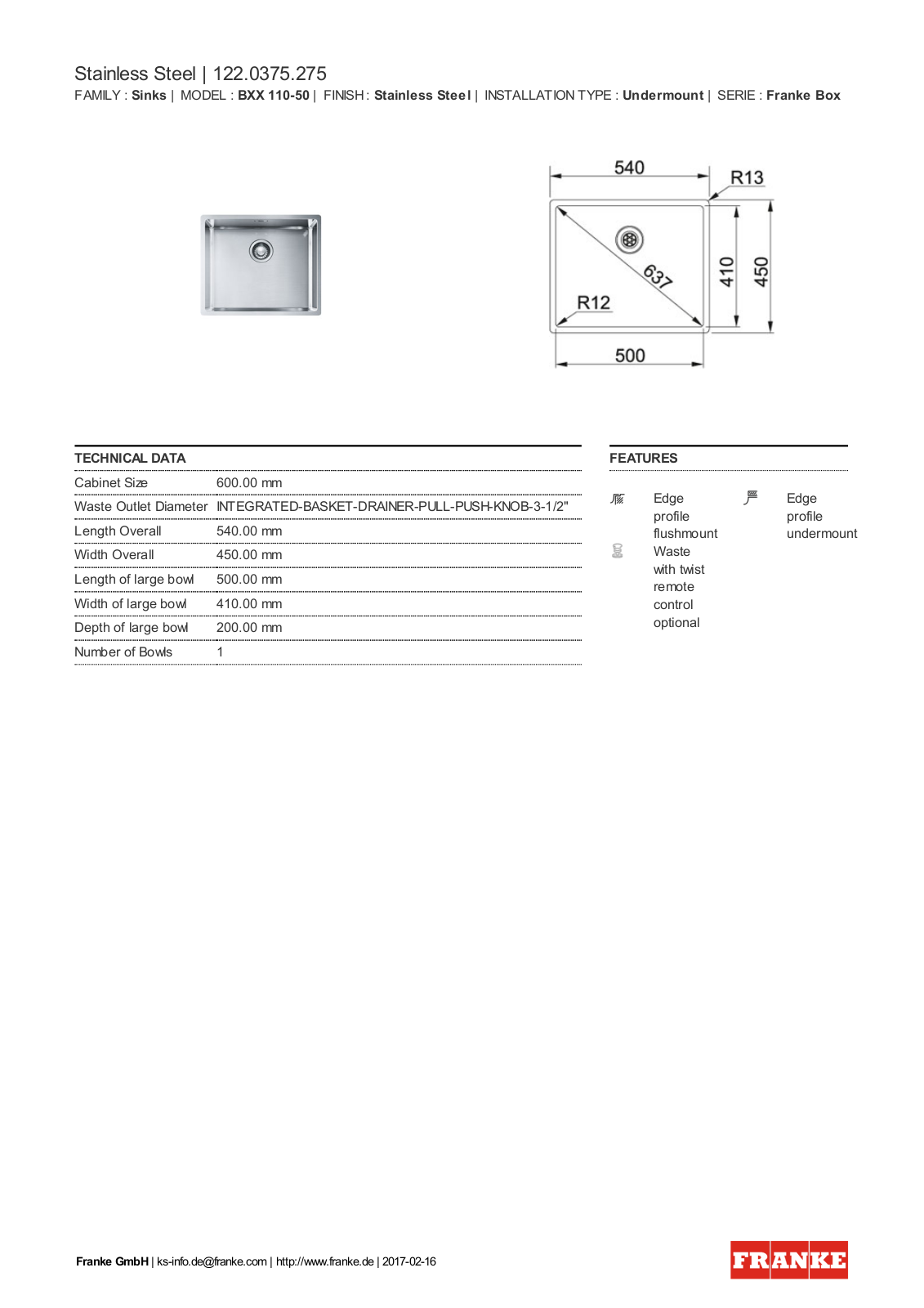 Franke 122.0375.275 Service Manual