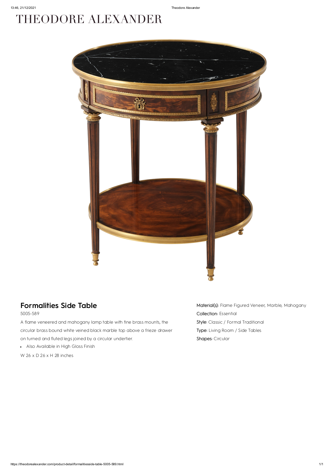 Theodore Alexander FPLJ1928 Specifications - ManualMachine.com