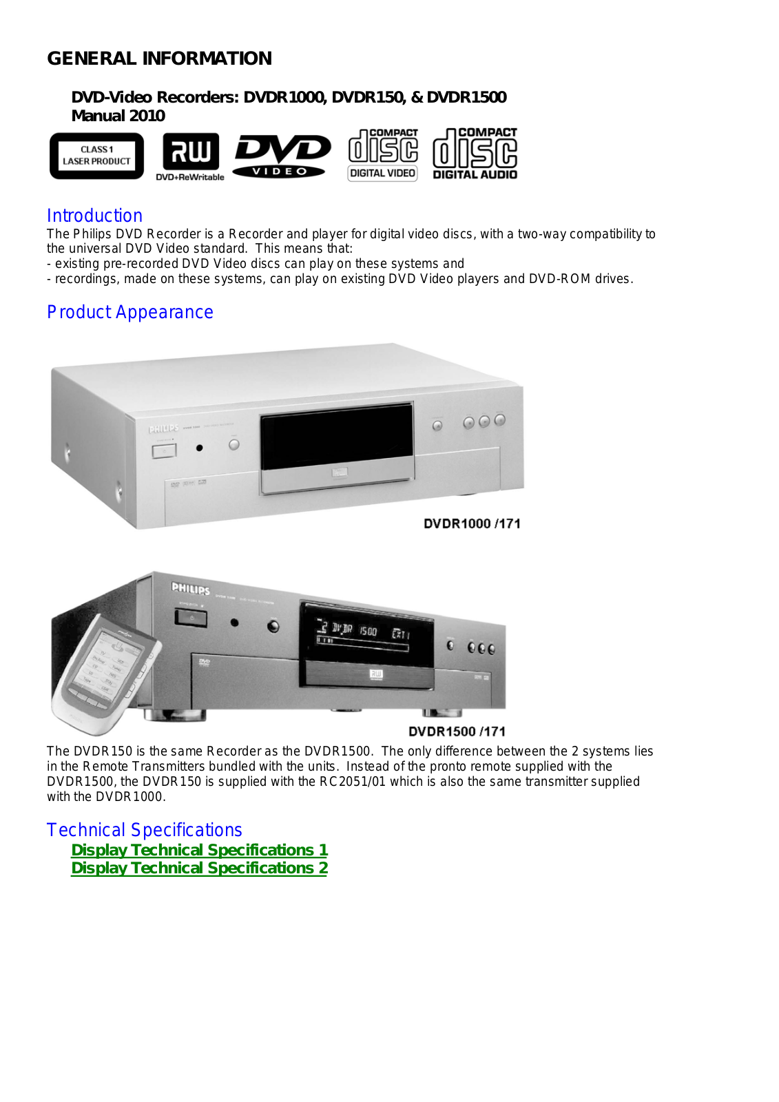 Philips dvdr1000_ps Datasheet - ManualMachine.com