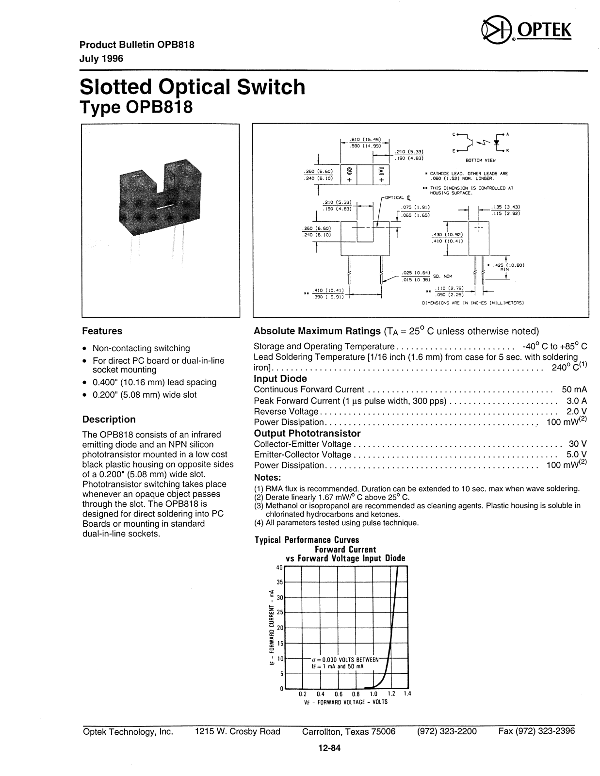 Datasheet OPB818 Datasheet (OPTEK) - ManualMachine.com