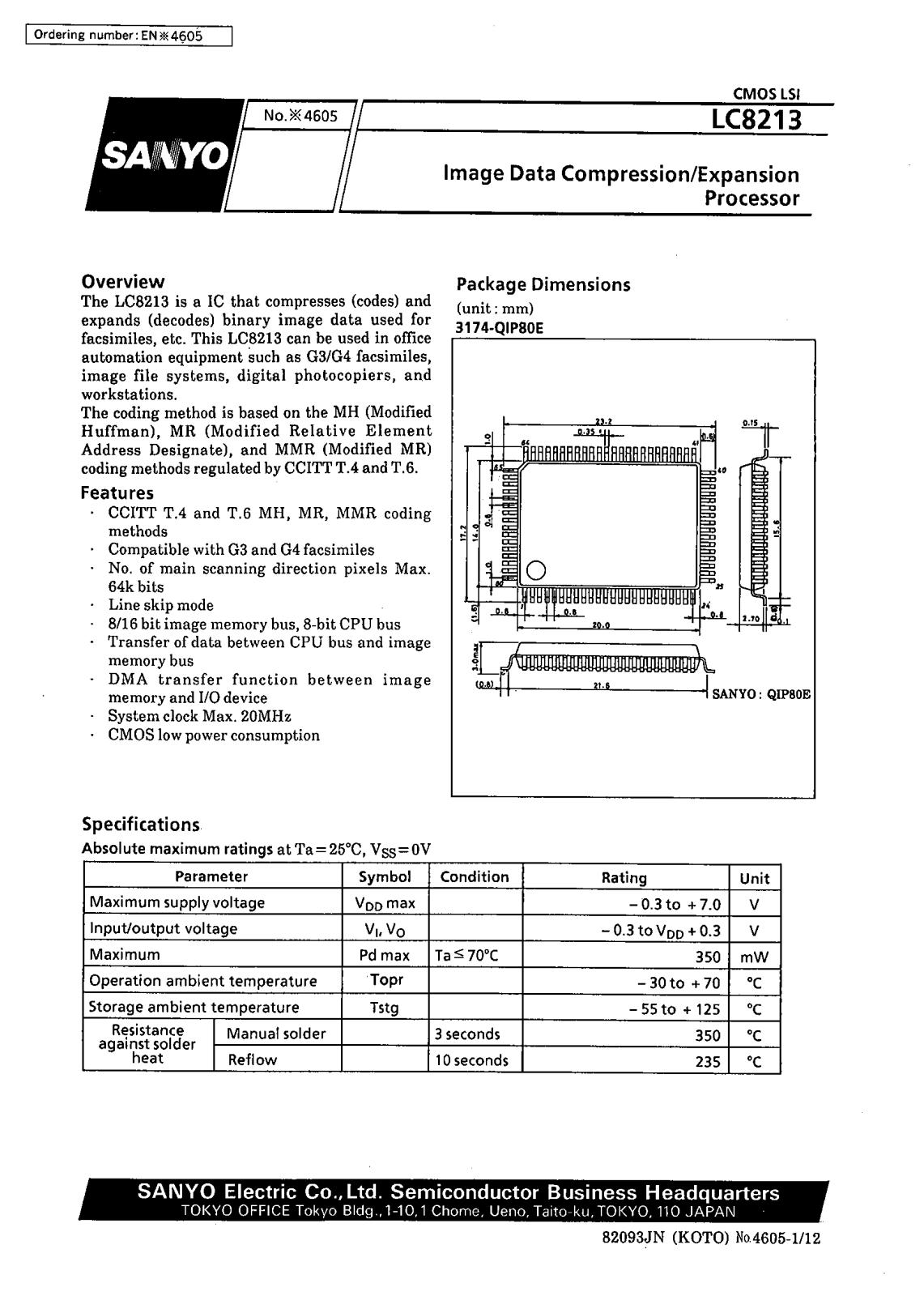 SANYO LC8213 Datasheet