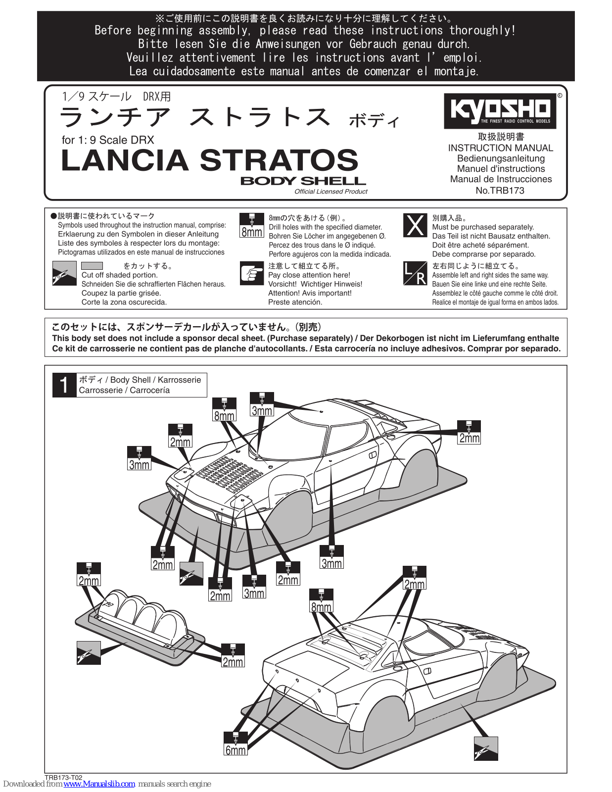 Kyosho LANCIA STRATOS Body shell Instruction Manual