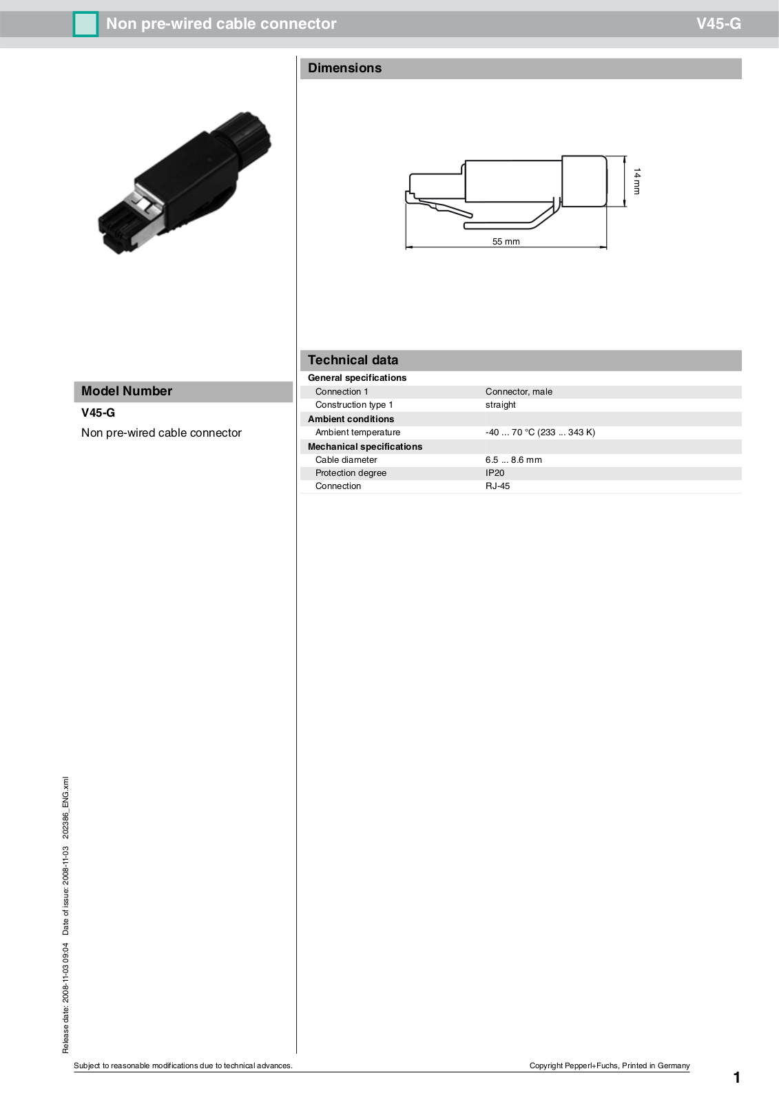 Pepperl Fuchs V45-G Data Sheet