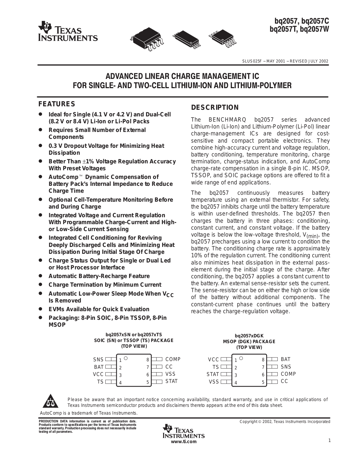 TEXAS INSTRUMENTS bq2057, bq2057C, bq2057T, bq2057W Technical data