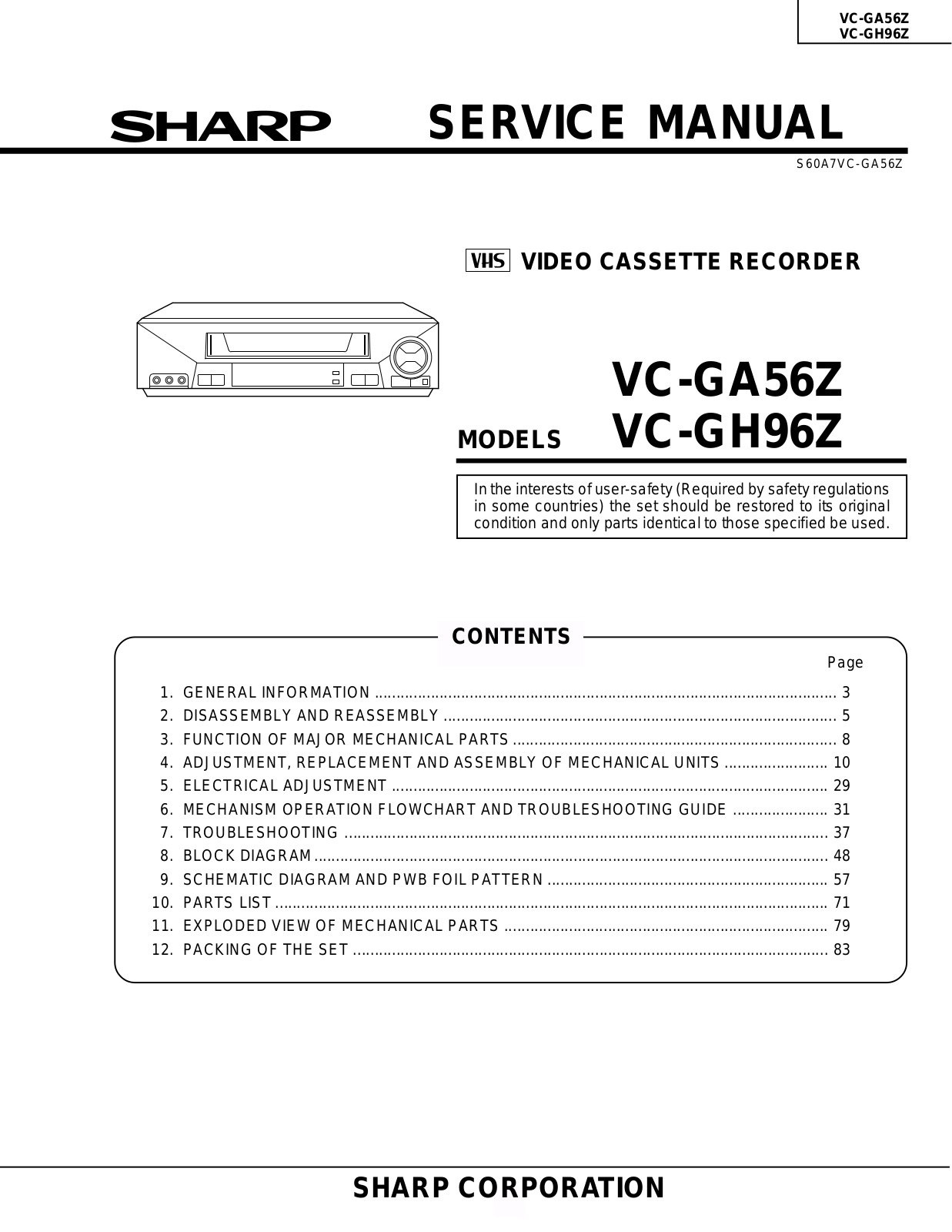 SHARP VC-GA56Z, VC-GH96Z Service Manual