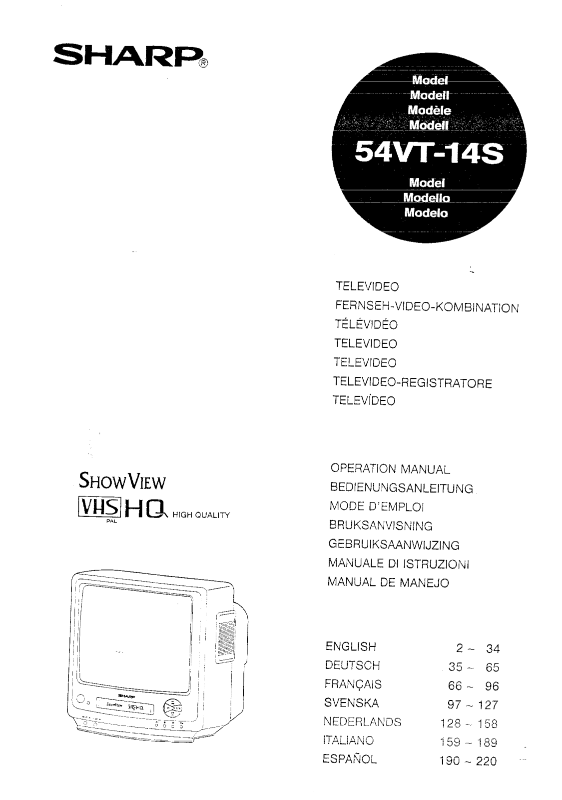 Sharp 54VT-14S User Manual