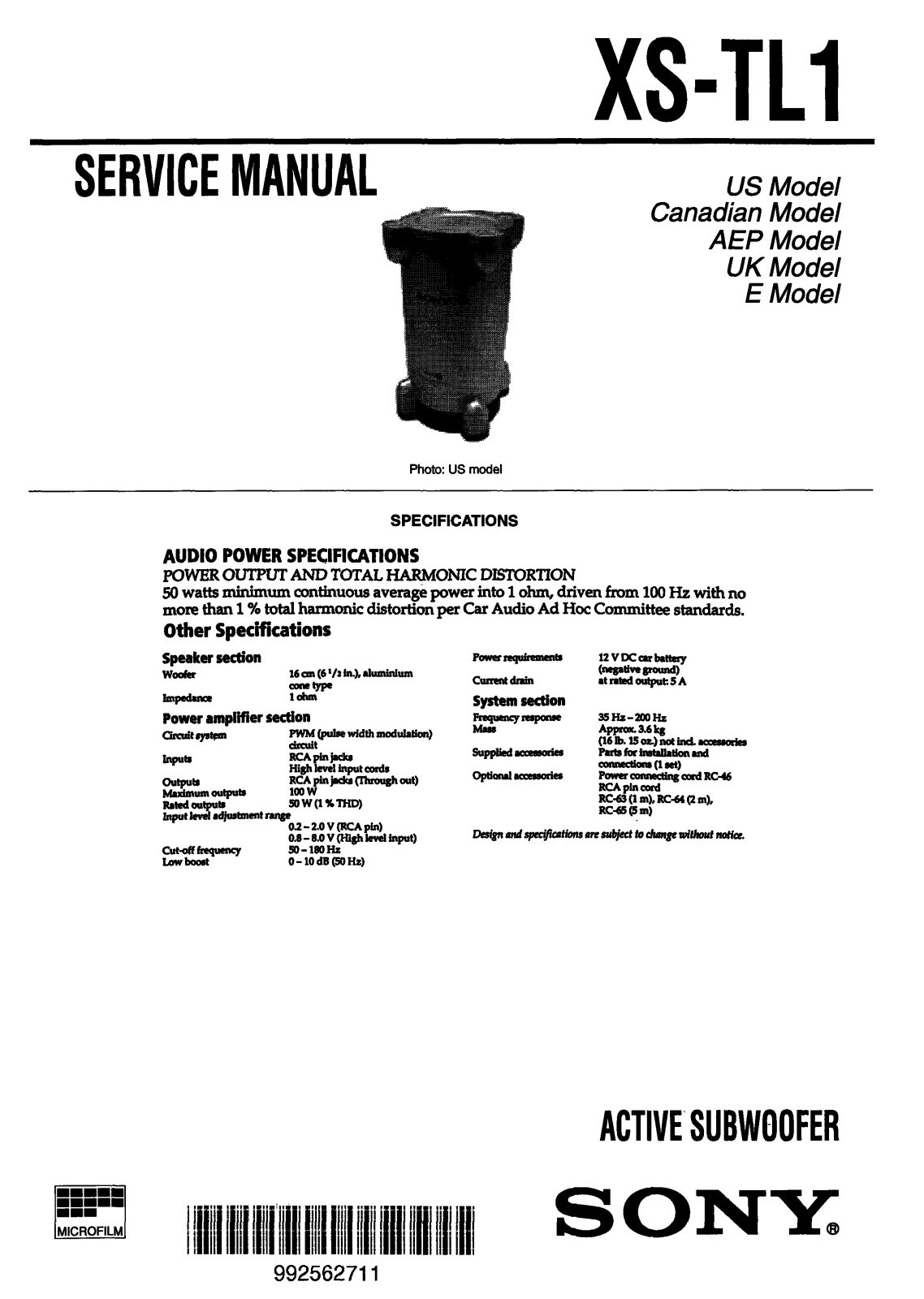 Sony XSTL-1 Service manual