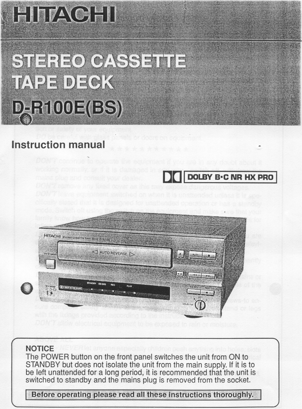 Hitachi DR100E, DR100EBS User Manual