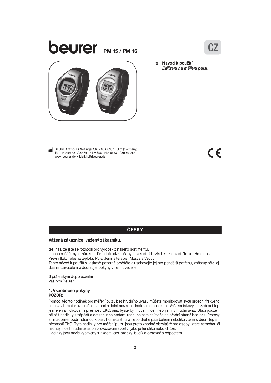 Beurer PM 15, PM 16 Instruction for Use