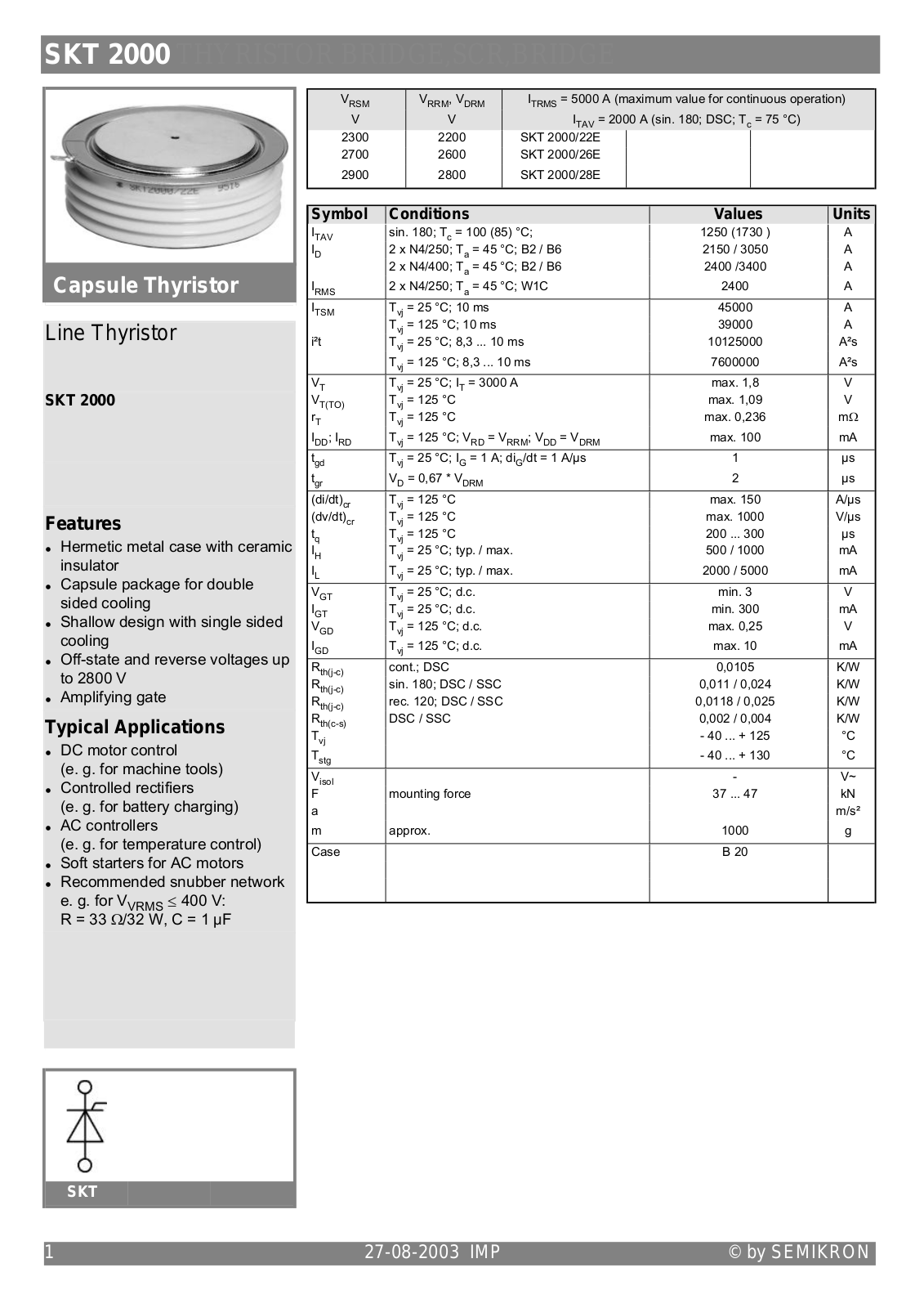 Semikron SKT2000 Data Sheet