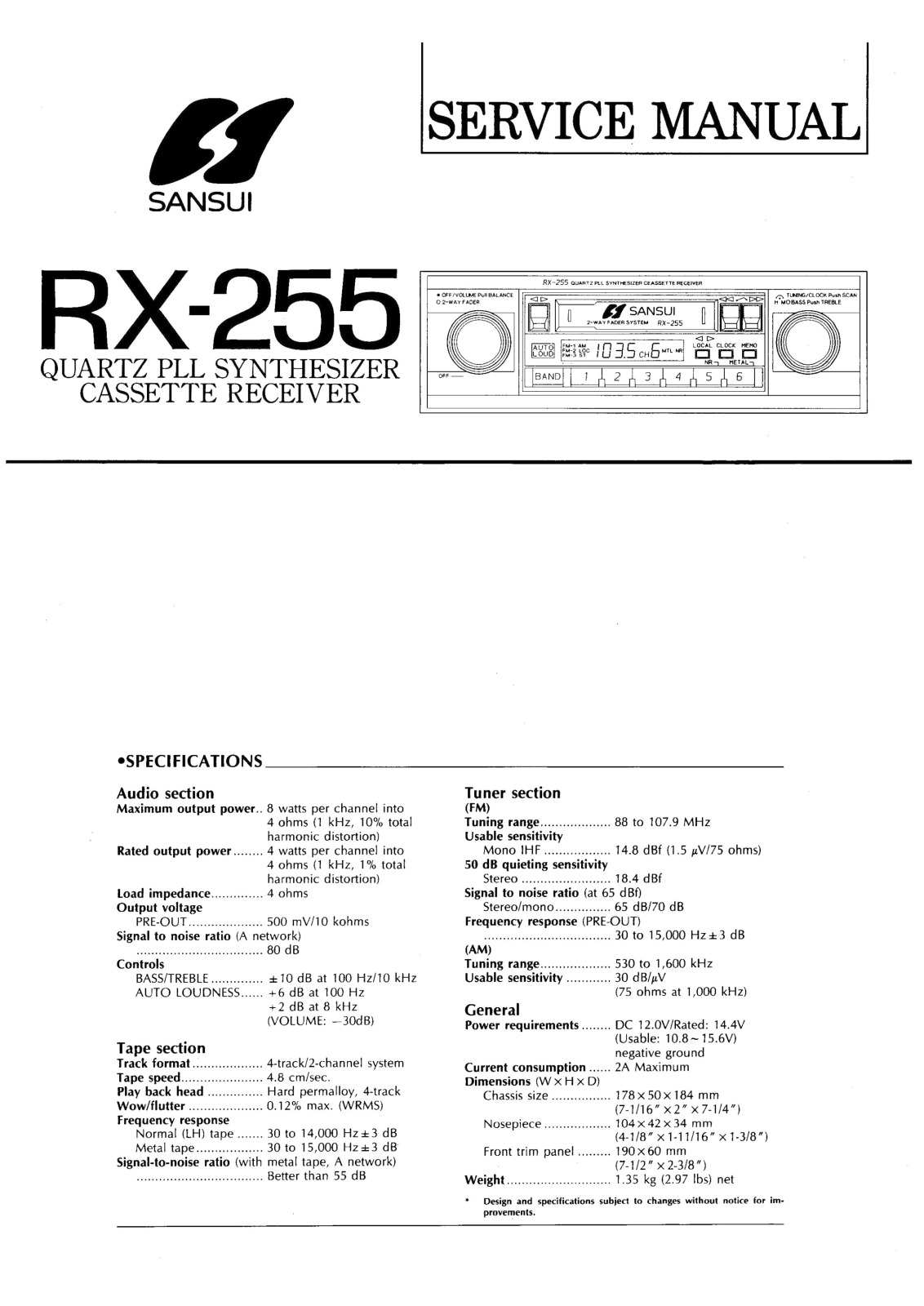 Sansui RX-255 Service Manual