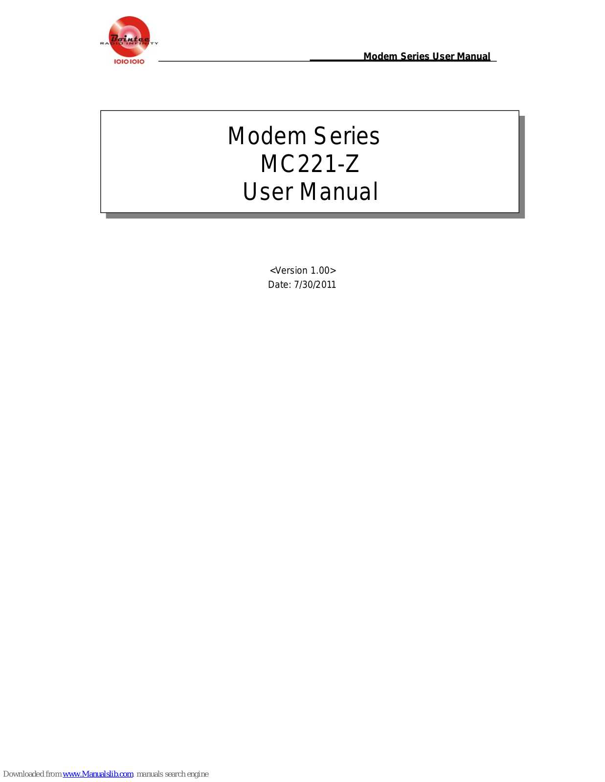 Bointec MC221-Z User Manual - ManualMachine.com