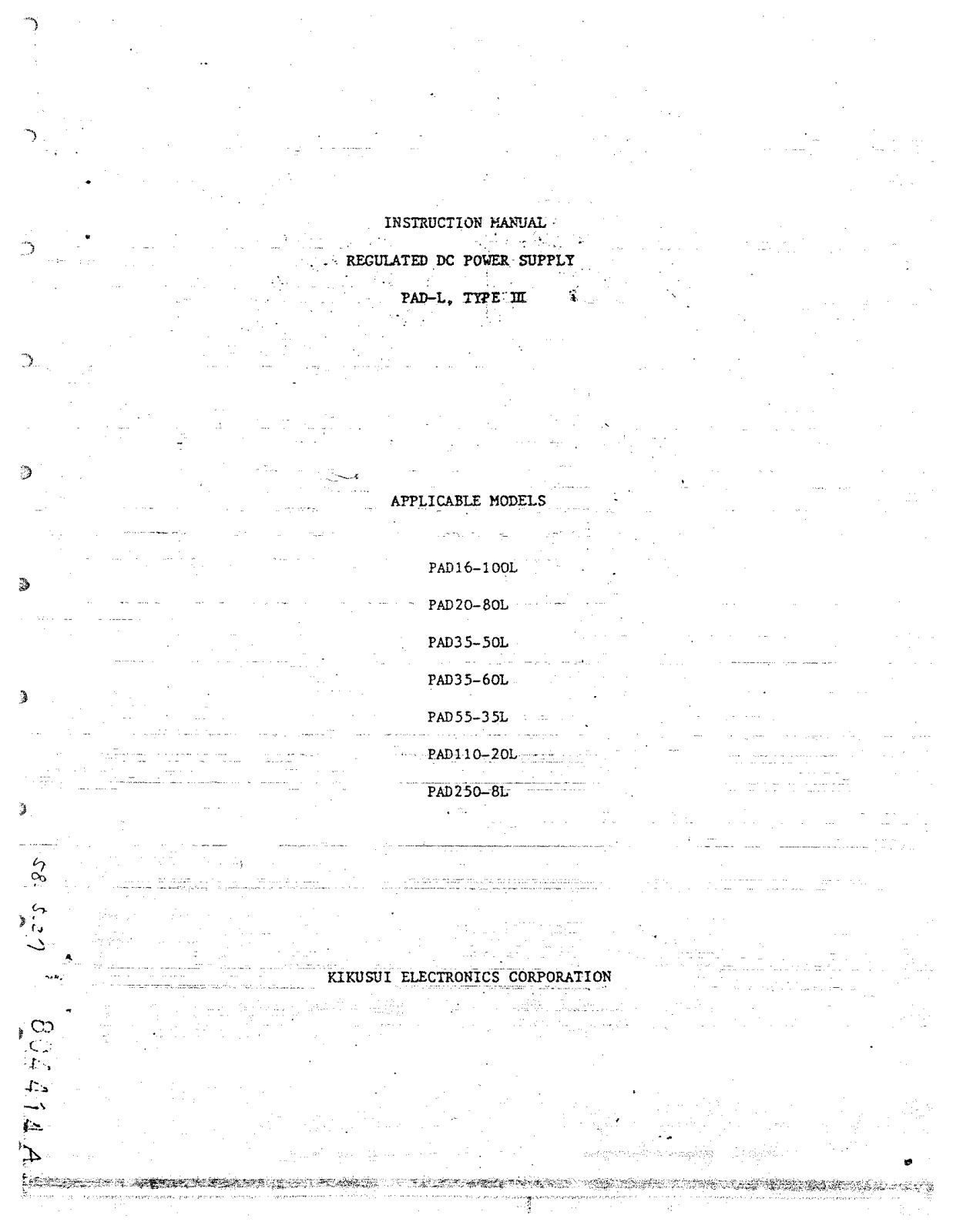 Kikusui Electronics Corporation PAD 110-20L, PAD 250-8L, PAD 35-60L, PAD 55-35L, PAD 20-80L User Manual