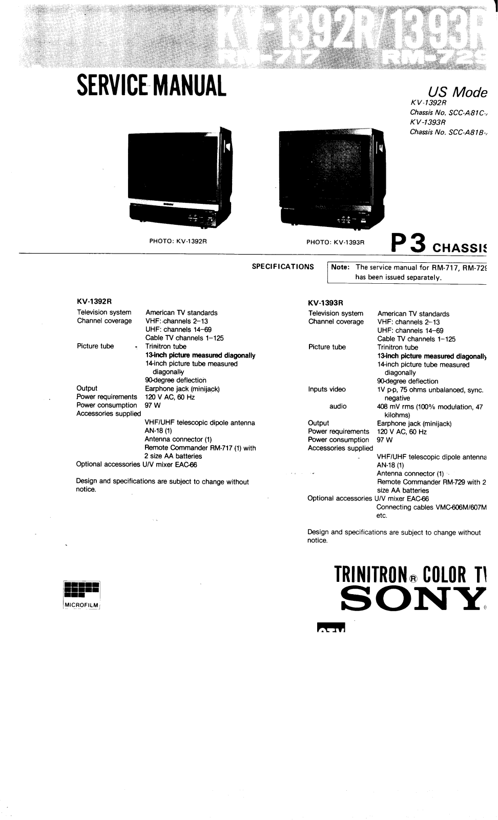 Sony KV-1392R Operating Manual