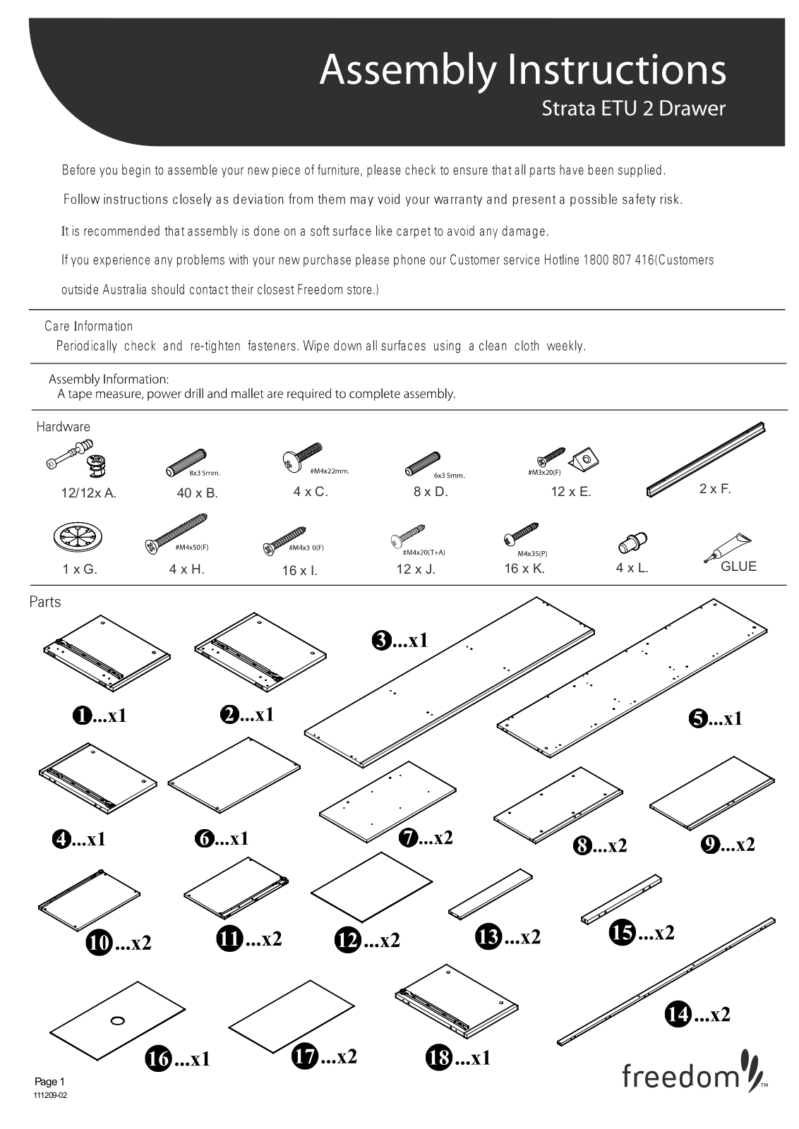 Freedom Strata ETU 2 Drawer Assembly Instruction