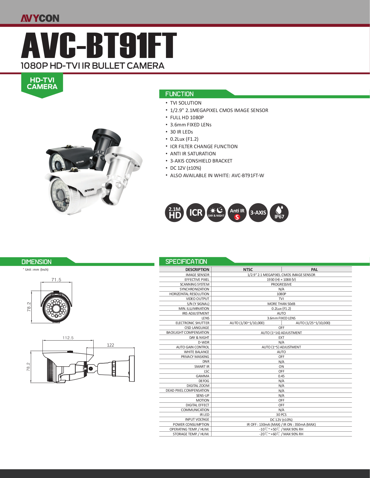 Avycon AVK-T91B4-2T, AVK-T91B4-2T-W, AVK-T91B8-4T, AVK-T91B8-4T-W Specsheet