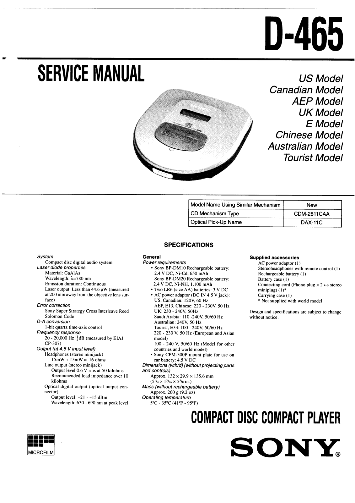 Sony D-465 Service Manual