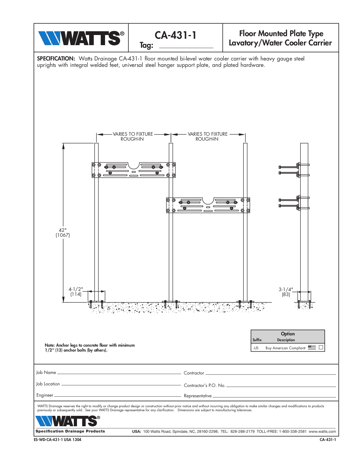 Watts CA-431-1 User Manual