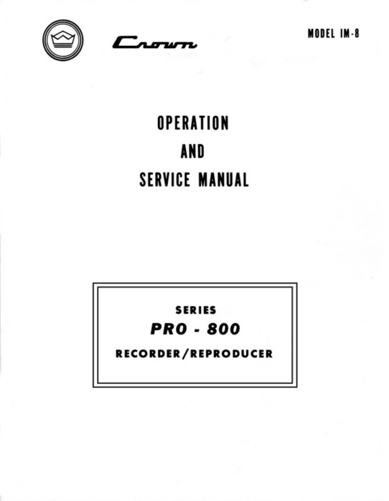 Crown Pro 800 Service manual