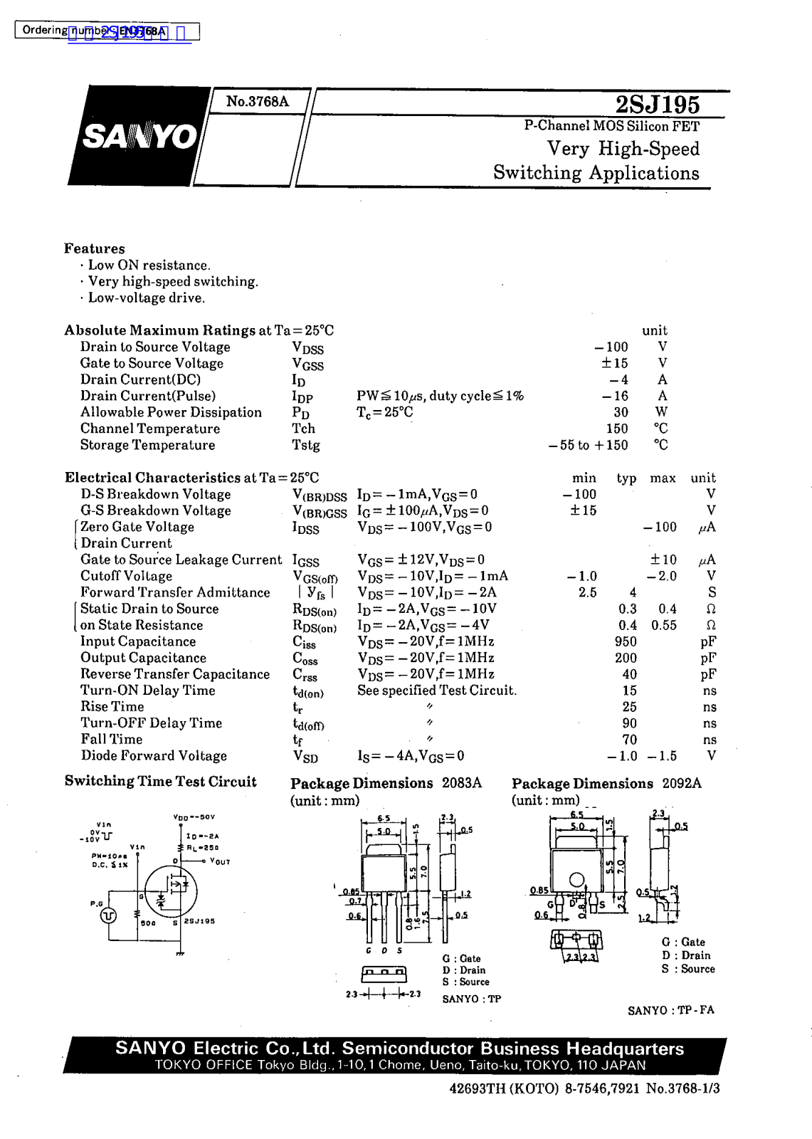 SANYO 2SJ195 Technical data - ManualMachine.com