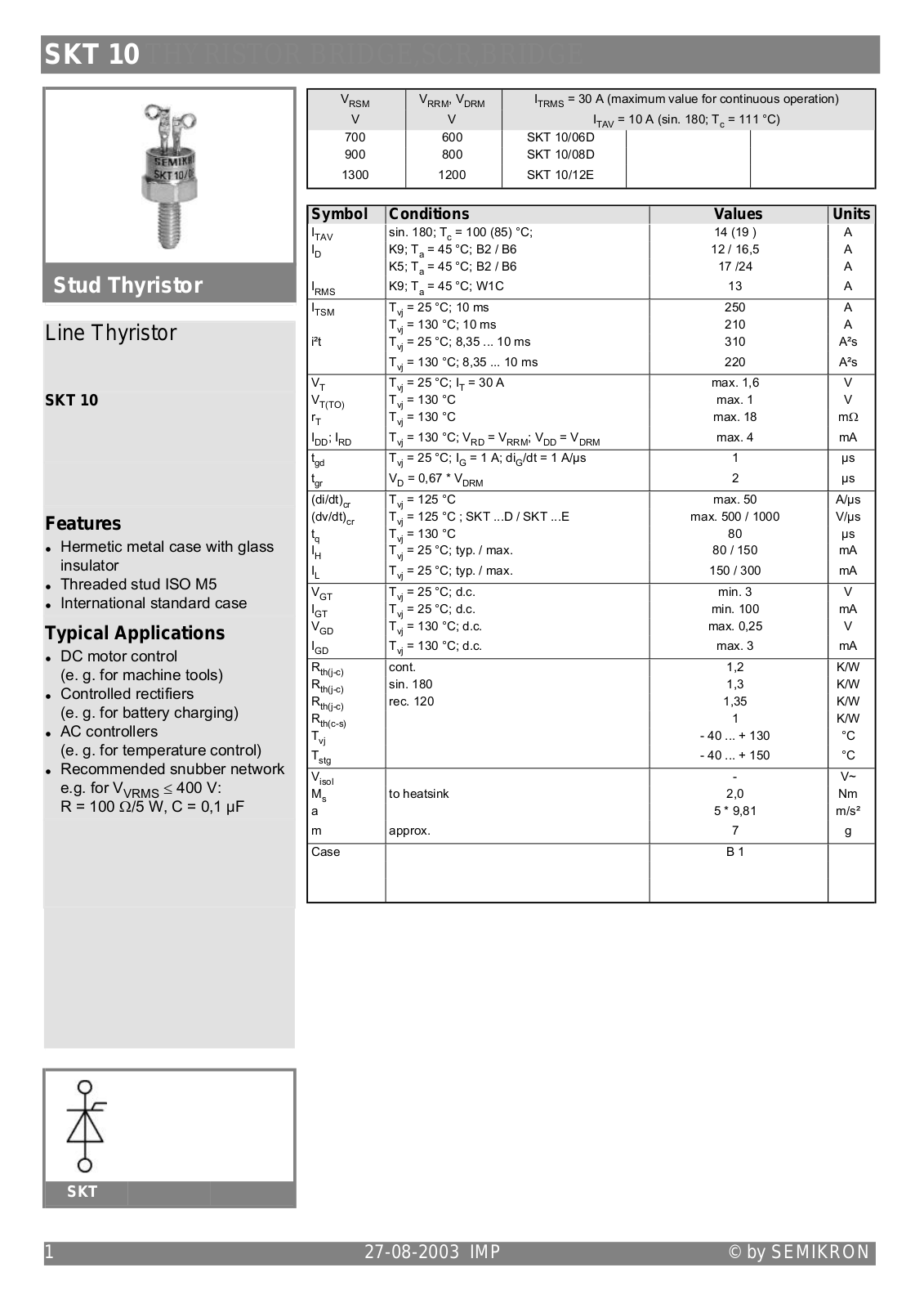 Semikron SKT10 Data Sheet