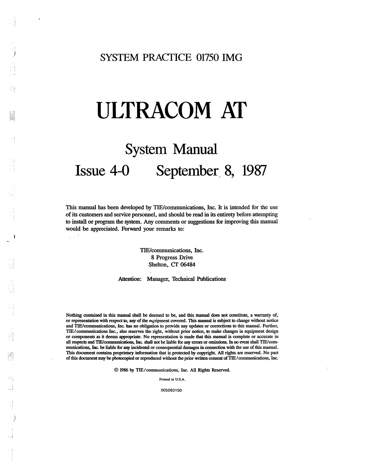 TIE Ultracom AT System User Guide