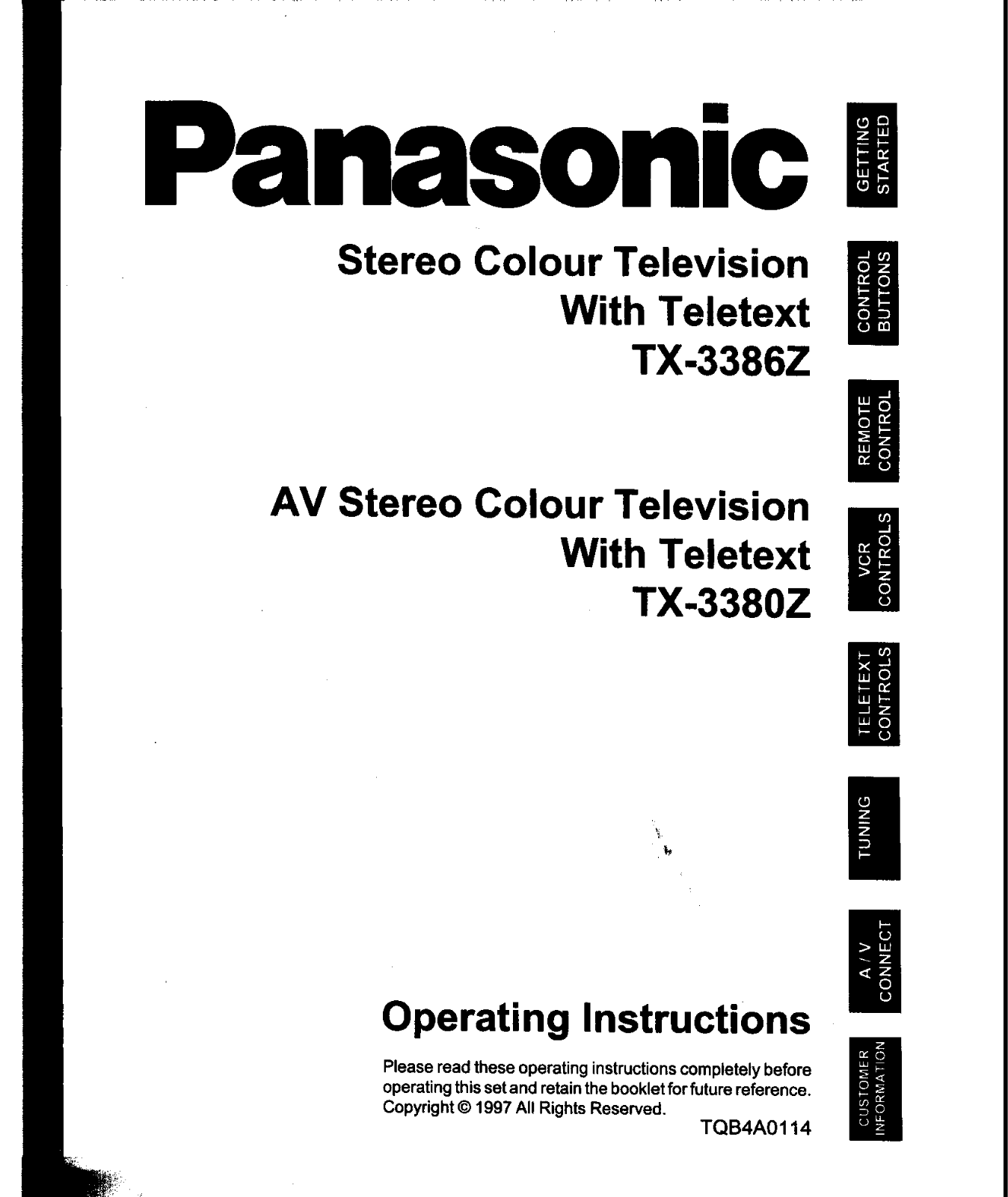 Panasonic TX-3386Z Operating Instruction